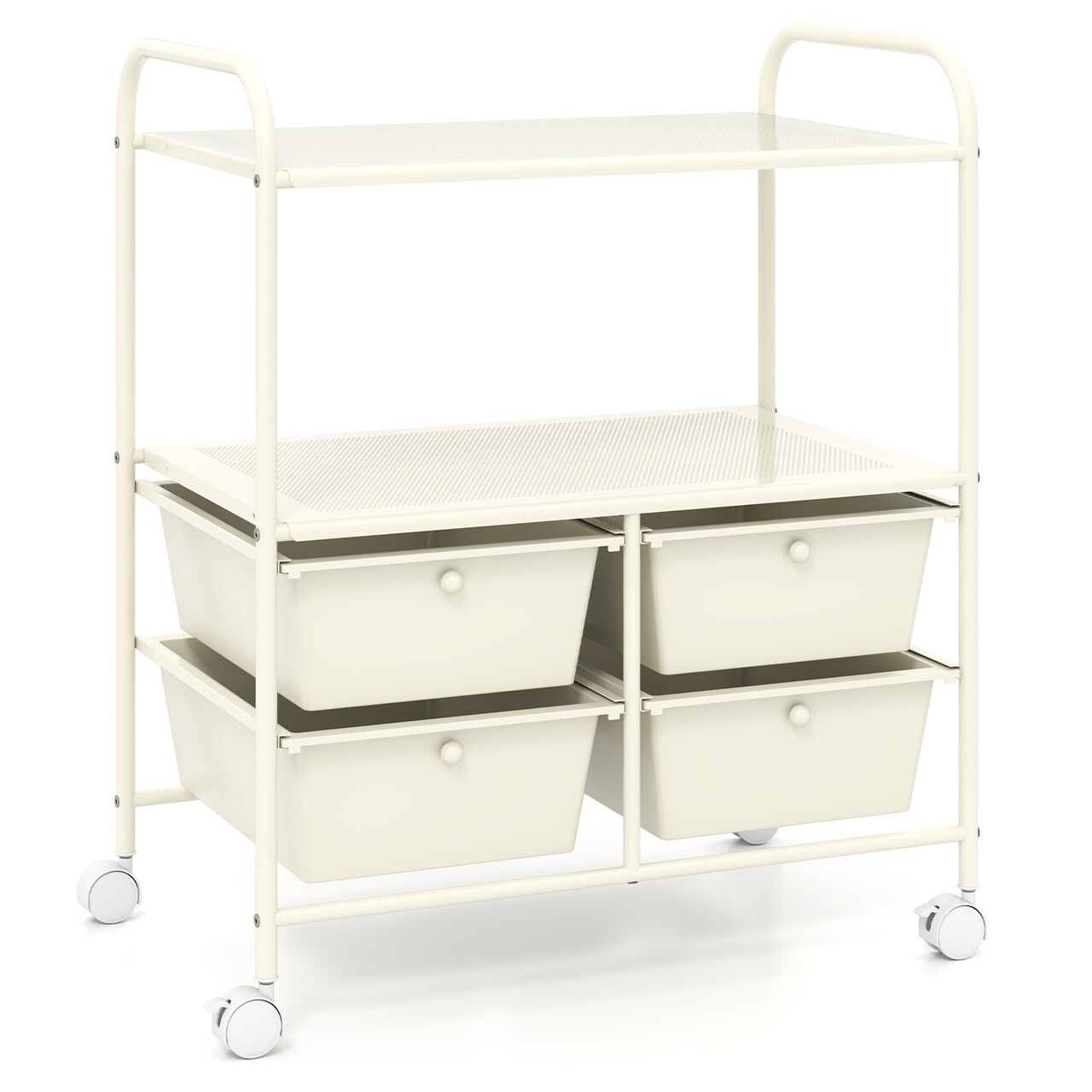Multi-Purpose Storage Cart with 4 Drawers and Shelves Rolling Organization Solution for Home or Office